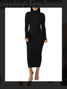 Long Sleeve Black Turtleneck Bodycon Dress Large